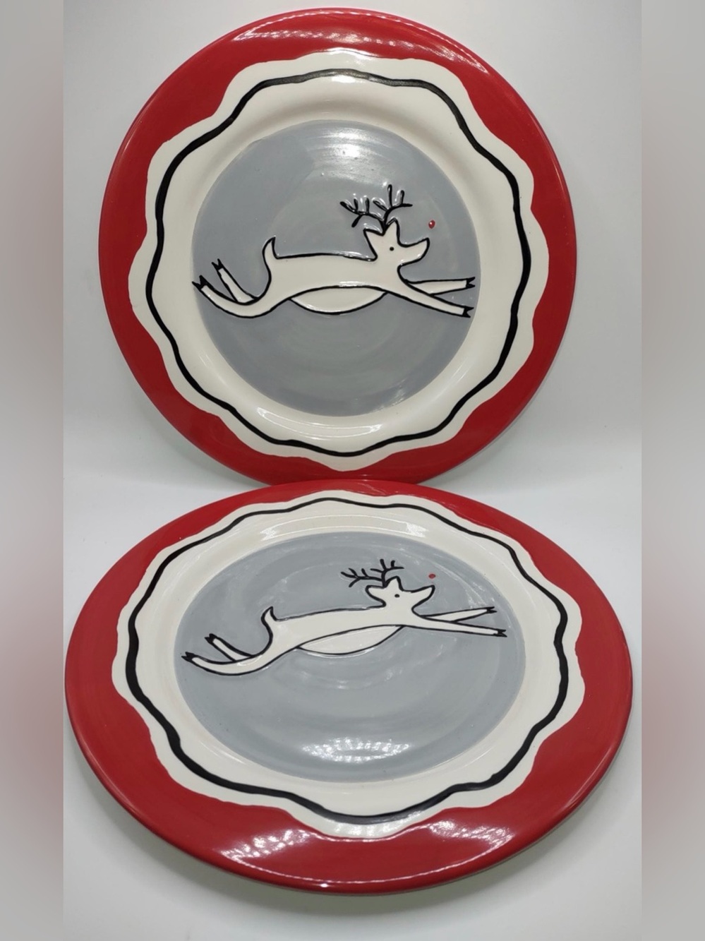 2 Vintage SLAH Southern Living At Home Rudy Reindeer Holiday Salad Plates NIB